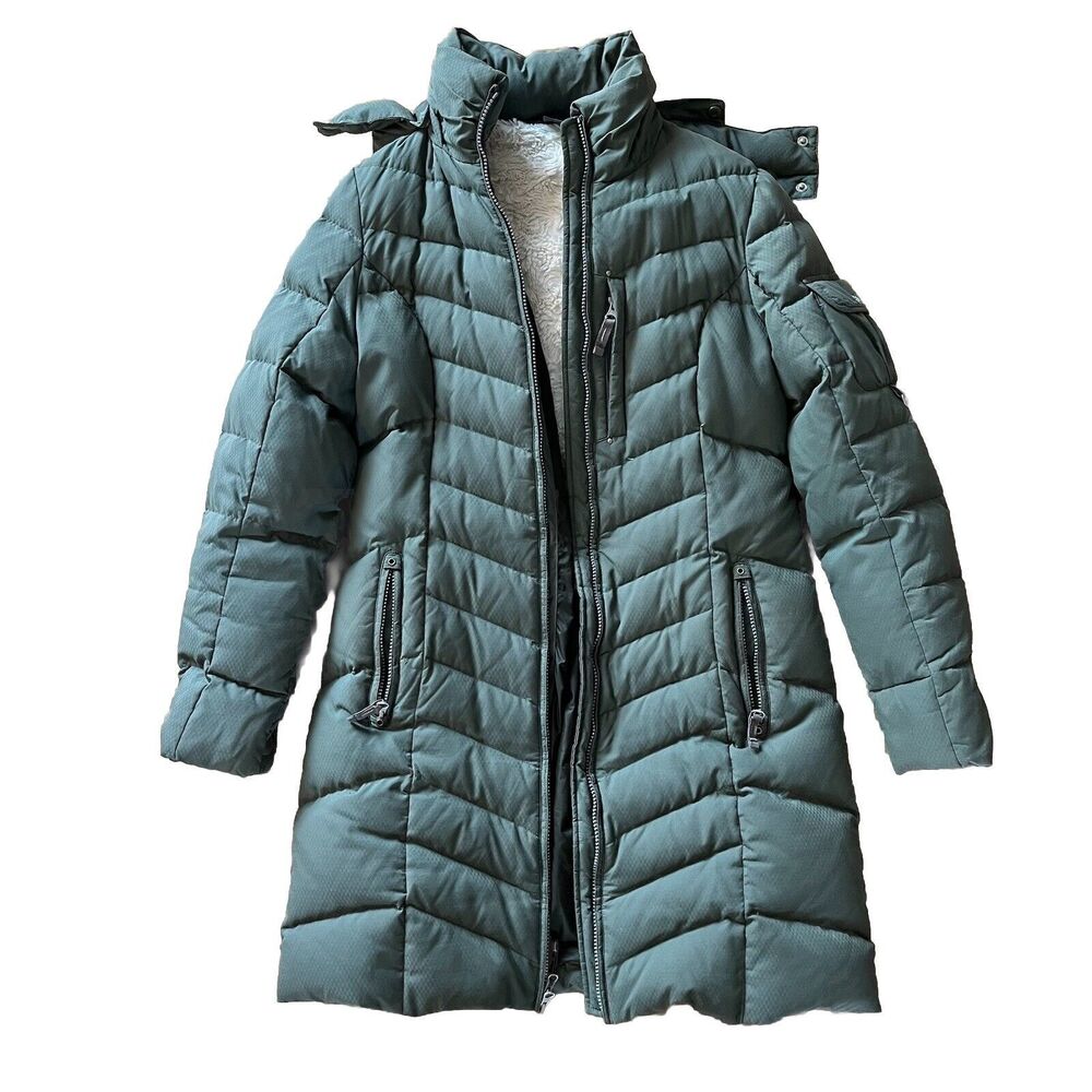 Eddie Bauer Women's Sun Valley Down Parka Puffer Jacket Fur Hood Long Green Smal